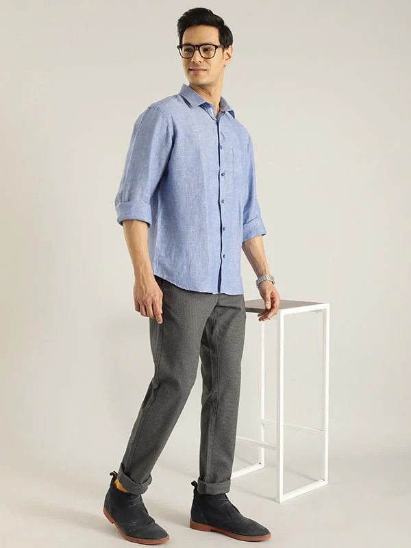 Indian Terrain Men Self Design Blue Shirt